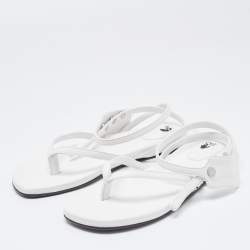 Pre Owned Off-White White Leather Ankle Strap Flats Size 40