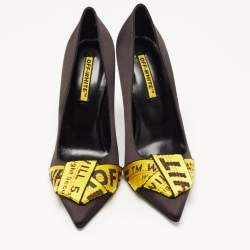 Off-White Black/Yellow Satin and Logo Canvas Pumps Size 40