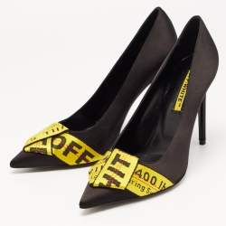 Off-White Black/Yellow Satin and Logo Canvas Pumps Size 40