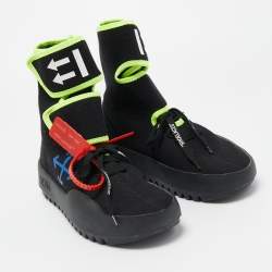 Off-White Black Knit Fabric Moto Wrap Sneakers Size 39