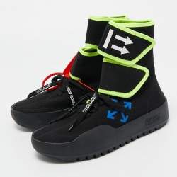 Off-White Black Knit Fabric Moto Wrap Sneakers Size 39