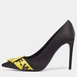 Off-White Black/Yellow Satin and Logo Canvas Commercial Bow Pumps Size 39