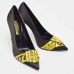 Off-White Black/Yellow Satin and Logo Canvas Commercial Bow Pumps Size 39