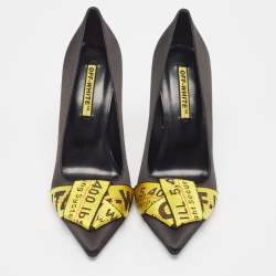 Off-White Black/Yellow Satin and Logo Canvas Commercial Bow Pumps Size 39
