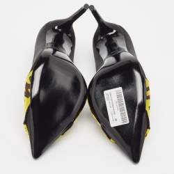 Off-White Black/Yellow Satin and Logo Canvas Commercial Bow Pumps Size 39