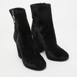 Off-White Black Velvet Block Heel Ankle Boots Size 39