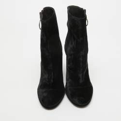 Off-White Black Velvet Block Heel Ankle Boots Size 39