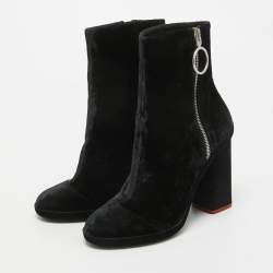 Off-White Black Velvet Block Heel Ankle Boots Size 39