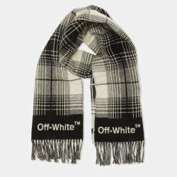 Off-White Black/White Wool Checkered Wool Fringed Scarf