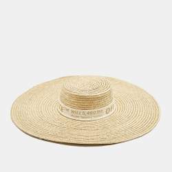 Off White Beige Wide-Brim Straw Panama Hat One Size