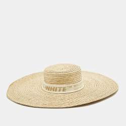 Off White Beige Wide-Brim Straw Panama Hat One Size