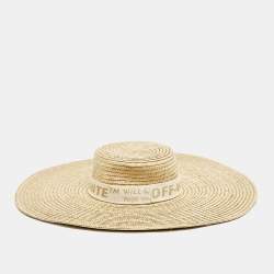 Off White Beige Wide-Brim Straw Panama Hat One Size