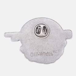 Pre Owned Off-White Silver Tone World Pin Brooch