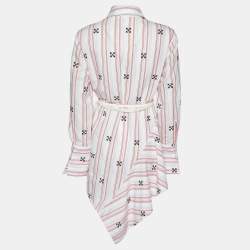 Pre Owned Off-White White Stripe & Embroidered Cotton Blend Shirt Dress S