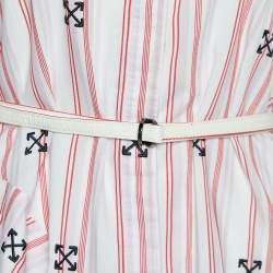 Pre Owned Off-White White Stripe & Embroidered Cotton Blend Shirt Dress S