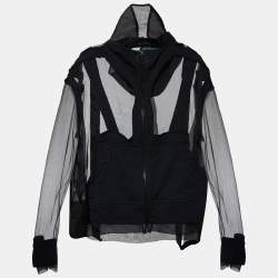 Off-White Black Organza & Knit Hoodie Zip-Up Jacket M