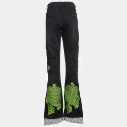 Pre Owned Off-White Black Embroidered Denim Flared Jeans XL Waist 33"
