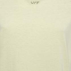 Pre Owned Off-White Yellow Cotton Crystal Logo Embellished T-Shirt S