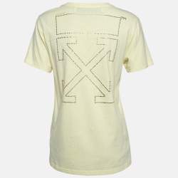 Pre Owned Off-White Yellow Cotton Crystal Logo Embellished T-Shirt S