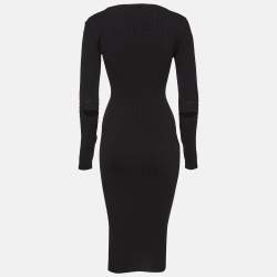 Pre Owned Off-White Logo Print Black Rib Knit Bodycon Dress M