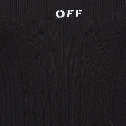 Pre Owned Off-White Logo Print Black Rib Knit Bodycon Dress M