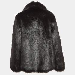 Off-White Black Faux Fur Front Open Overcoat M