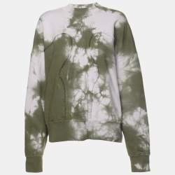 Pre Owned Off-White Green Tie Dye Cotton Knit Crew Neck Sweatshirt XS