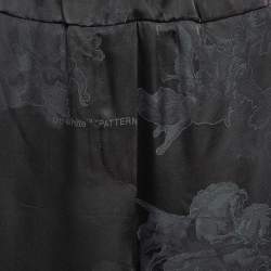 Pre Owned Off-White Seasonal Black Satin Jacquard Wide Leg Trousers M