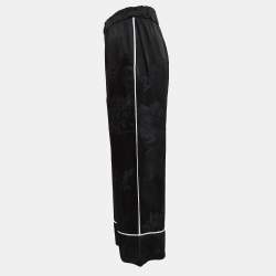 Pre Owned Off-White Seasonal Black Satin Jacquard Wide Leg Trousers M
