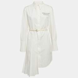 Off-White White Cotton Pleated Button Front Short Dress M