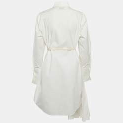 Off-White White Cotton Pleated Button Front Short Dress M
