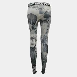 Off-White Grey Athleisure Botanical Print Jersey Leggings S