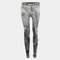 Off-White Grey Athleisure Botanical Print Jersey Leggings S