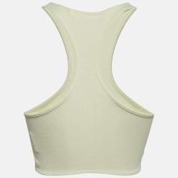 Pre Owned Off-White Green Logo Print Rib Knit Crop Tank Top S