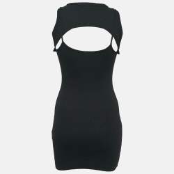 Off-White Black Logo Print Cotton Rib Knit Mini Dress S