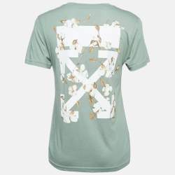 Pre Owned Off-White Green Flower Arrow Jersey T-Shirt XS
