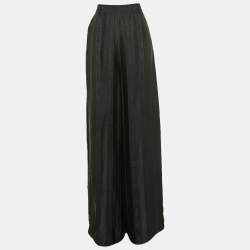 Pre Owned Off-White Black Logo Stripe Satin Flared Trousers M