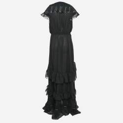 Pre Owned Off-White Black Swiss Dot Crepe Ruffled Wrap Maxi Dress M