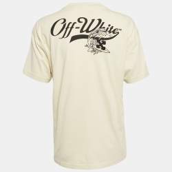 Off-White Cream Embroidered Jersey Crew Neck T-Shirt S