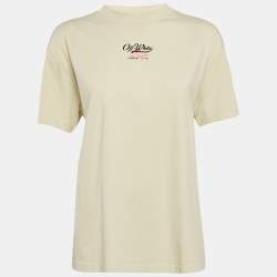 Off-White Cream Embroidered Jersey Crew Neck T-Shirt S