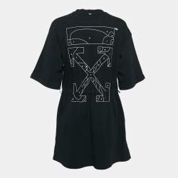 Off-White Black Puzzle Arrow Print Cotton Knit Mini Dress S