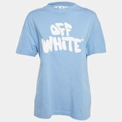 مملوكة مسبقًا Off-White Blue Logo Print Jersey Cotton Crew Neck T-Shirt S