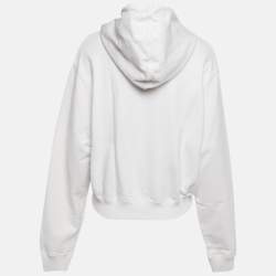 Pre Owned Off-White White Logo Embellished Cotton Hoodie M