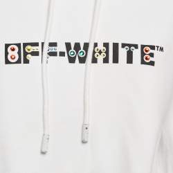 Pre Owned Off-White White Logo Embellished Cotton Hoodie M