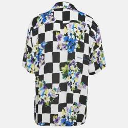 Off-White Check Floral Print Crepe Shirt S