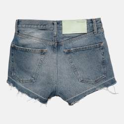 Pre Owned Off-White Blue Denim Raw Edge Shorts S Waist 26"
