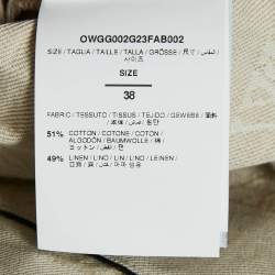 Pre Owned Off-White Beige Monogram Linen Blend Arrow Embroidered Crop Shirt S