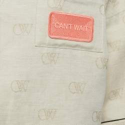 Pre Owned Off-White Beige Monogram Linen Blend Arrow Embroidered Crop Shirt S