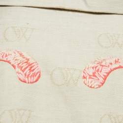 Pre Owned Off-White Beige Monogram Linen Blend Arrow Embroidered Crop Shirt S