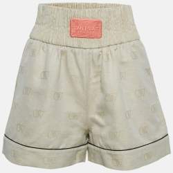 Off-White Beige Monogram Linen Blend Applique Detail Shorts S